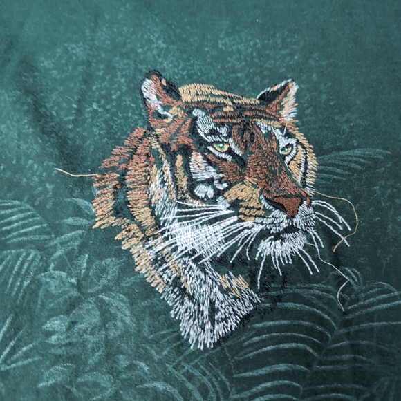 Vintage Fruit Of The Loom Honolulu Zoo Embroidered Tiger T Shirt Dark Green XL - Picture 2 of 9